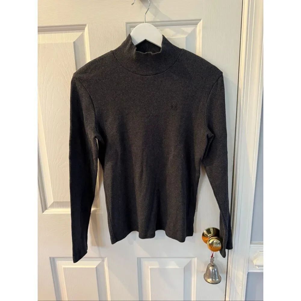 Lauren Ralph Lauren Gray Monogram Ribbed Stretch Turtleneck sz L EUC